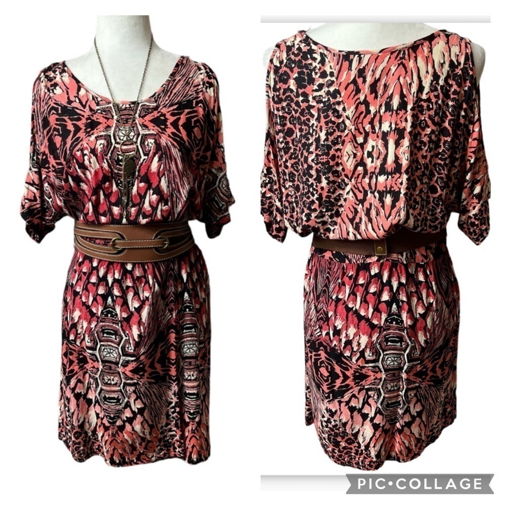 Angie Cold Shoulder Animal Print Cinched Waist Dress
